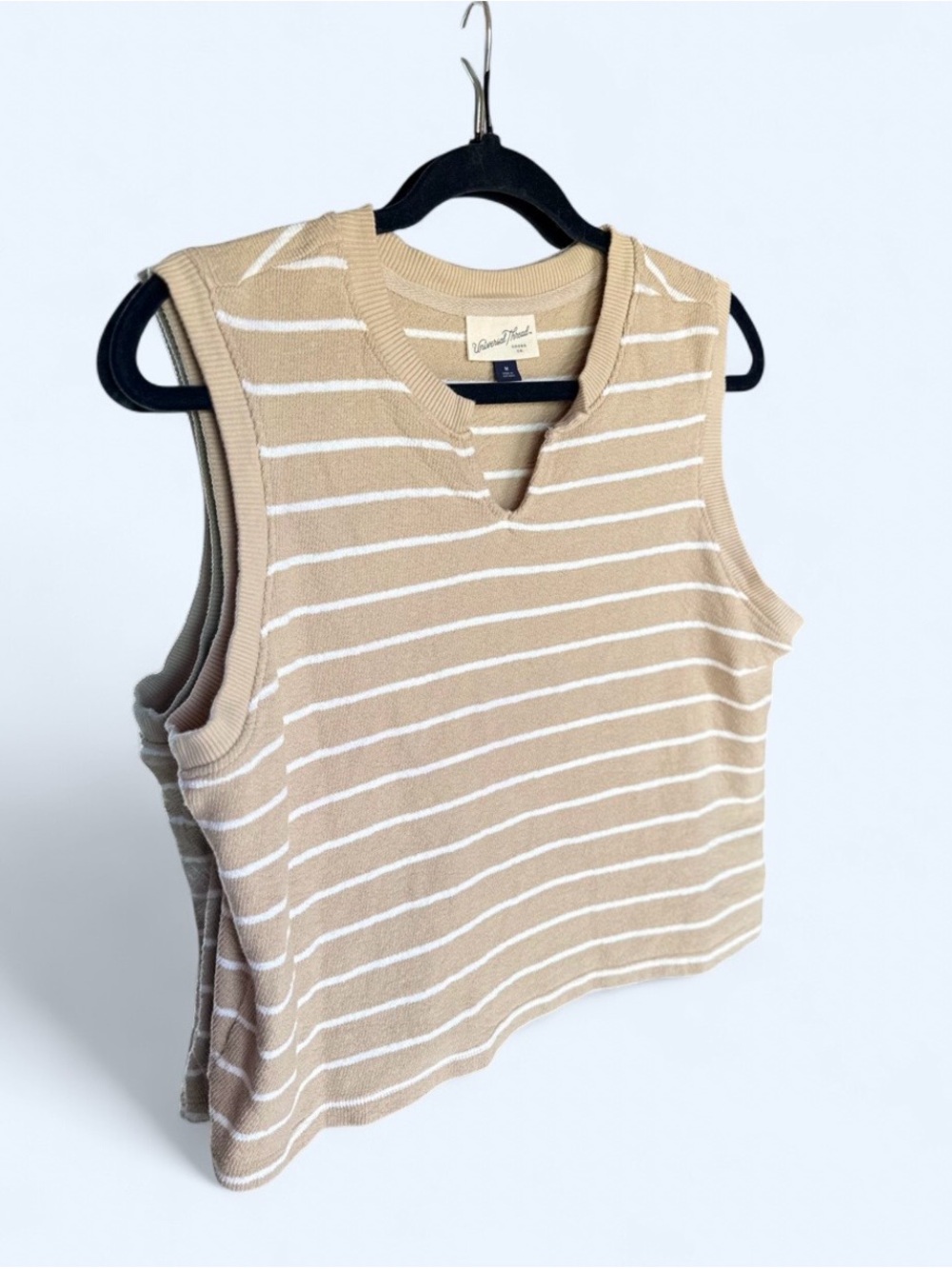 Vince Tan and White Striped Knit Sleeveless Tank